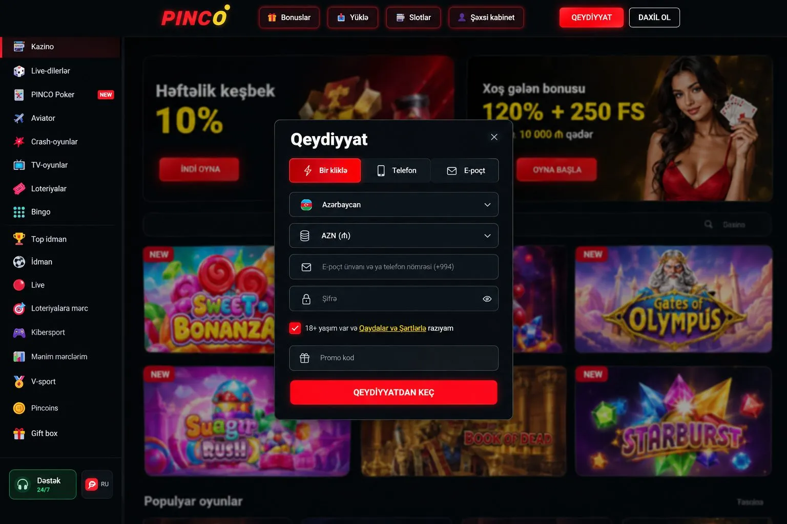 Pinco qeydiyyat: yeni hesabın yaradılması — Pinco giriş