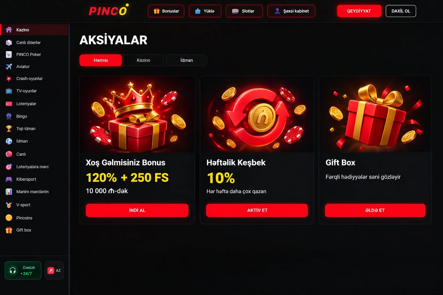 Pinco bonuslar: mövcud təkliflər və istifadə qaydaları — Pinco bonus