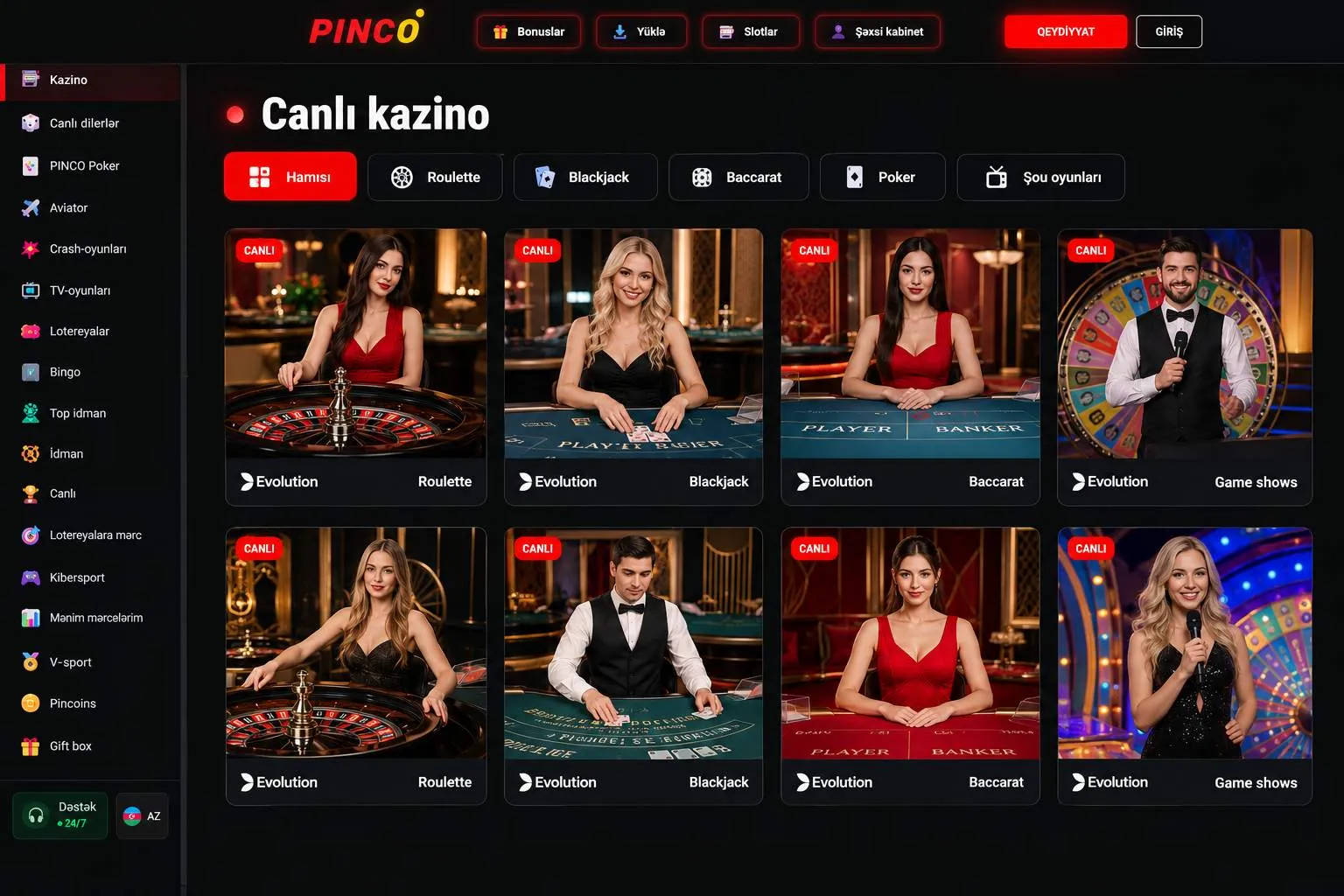Canlı casino bölməsini necə araşdırmaq olar? — Pinco Casino AZ